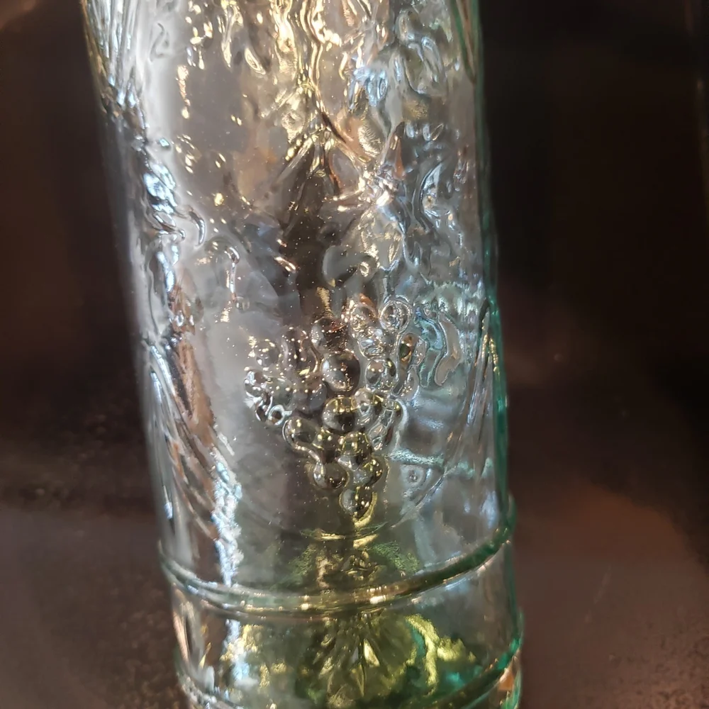 Grapevine Design Green Tinted Glass Bottle with Cork Stopper